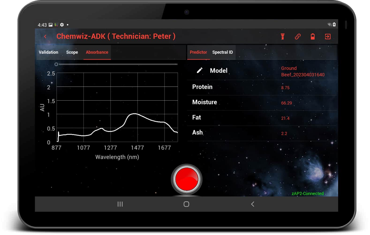 ChemWiz-ADK- Meat Analyzer- ground-beef-tech mode-Tablet