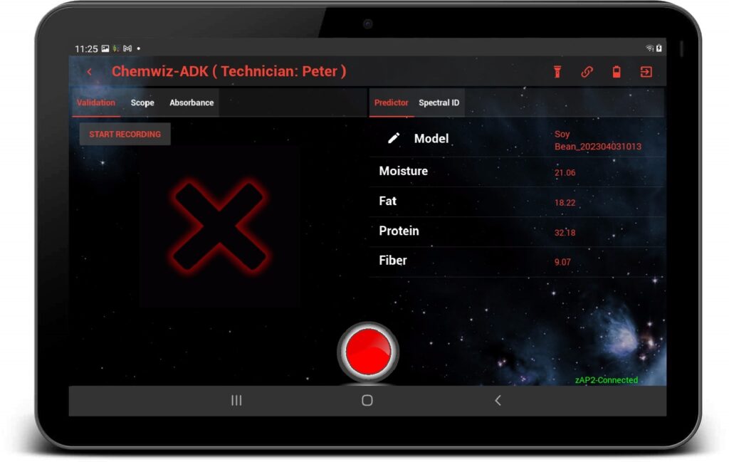 ChemWiz-ADK PRO Soy analysis in technician mode
