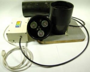Figure 14: 2009-10 study instrumentation. From left to right: A – Spectrometer, B – Light Source, C – Sample Holder.