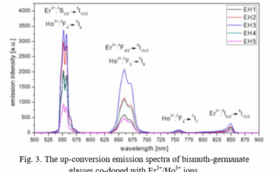 Up-conversion luminescence in low phonon heavy metal oxide glass co-doped with Er3+/Ho3+ ions